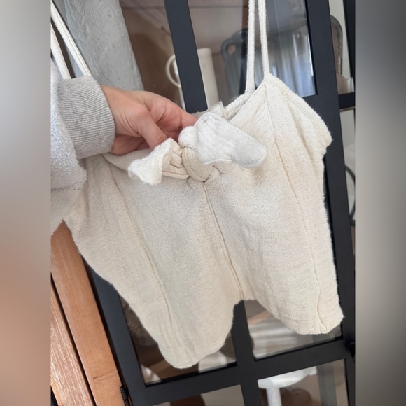 Jen's Pirate Booty cropped top Gauze Cream Tie Front tank knot bow cotton beige - Picture 7 of 8